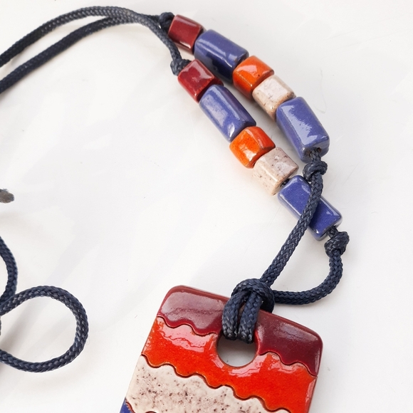 Vintage Earthy Pottery Bead & Pendant Necklace - Picture 5 of 5